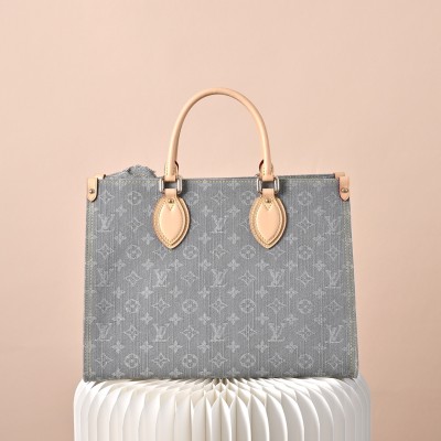 Louis Vuitton - OnTheGo MM Monogram Denim Tote Bag M13189 Gray Denim