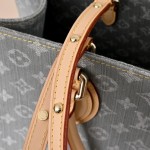Louis Vuitton OnTheGo MM M13189 Gray Monogram Denim Tote Bag with Leather Trim