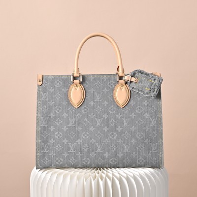 Louis Vuitton - OnTheGo MM Monogram Denim Tote Bag M13189 Gray Denim
