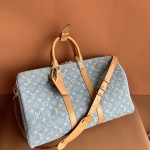 Louis Vuitton Keepall Bandoulière 45 Duffel Bag M25334 in Light Blue Denim