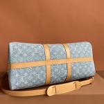 Louis Vuitton Keepall Bandoulière 45 Duffel Bag M25334 in Light Blue Denim