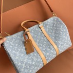 Louis Vuitton Keepall Bandoulière 45 Duffel Bag M25334 in Light Blue Denim