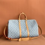 Louis Vuitton Keepall Bandoulière 45 Duffel Bag M25334 in Light Blue Denim