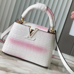 Louis Vuitton Capucines N93163 in White and Pink Crocodile Leather with Monogram Flower Pattern and Metallic Accents